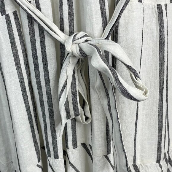 DKNY Women Beachy Linen Blend Midi Dress 14 White Black Stripe Belted Sleeveless - Picture 5 of 9